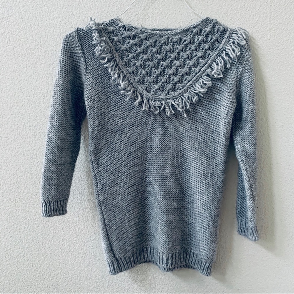 ZARA gray textured tassel collar crewneck sweater - Picture 1 of 5